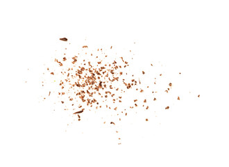 Grated Chocolate Pile Isolated, Crushed Chocolate Shavings, Crumbs, Scattered Flakes, Cocoa...