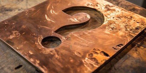 Big question mark laser cut in the copper plate or sheet metal.