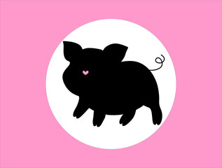 pig, cute, with white circle, light pink background, love, print, bow, walking, elegant, heart, love for animals,