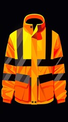 Dynamic vector icon of a high visibility jacket, vibrant orange and reflective stripes for maximum visibility