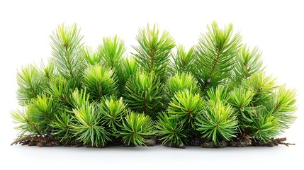 A close-up image of a cluster of pine seedlings against a white background. The seedlings are different shades of green and have long, thin needles.