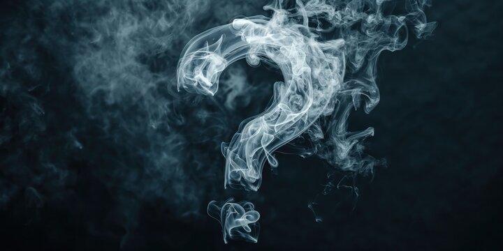 Smoke in shape of a big question mark illustrating the concept of air pollution, internal combustion engines and fossil fuels ban or tobacco products regulation.