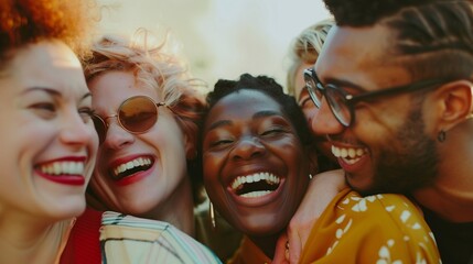 Obraz premium A group of diverse people hugging and laughing together, showing their support for each other's mental health. generative AI