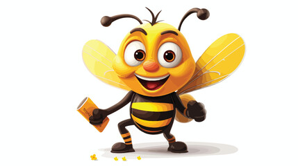 Set of smiling cute cartoon bee character isolated