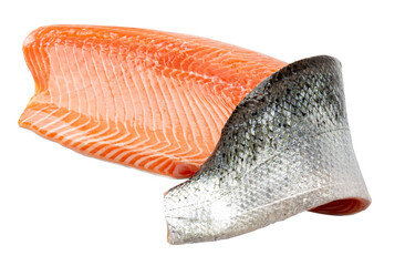 Fresh Salmon Fillet Isolated, Raw Norwegian Red Fish, Trout Meat Piece, Big Fresh Atlantic Salmon...