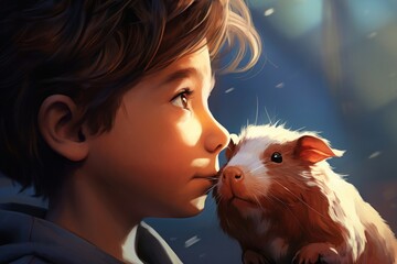 Close-up of a boy with a guinea pig
