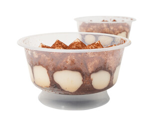 Tiramisu Cake Isolated, Coffee Dessert, Italian Tiramisu Biscuit with Mascarpone and Cocoa Powder