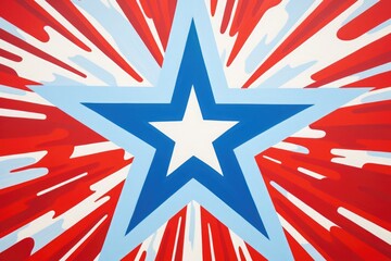 A white star with a blue outline on a red and white background