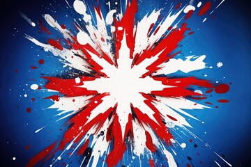 White and red exploding star on blue background