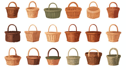 Set of various realistic empty wicker baskets vecto
