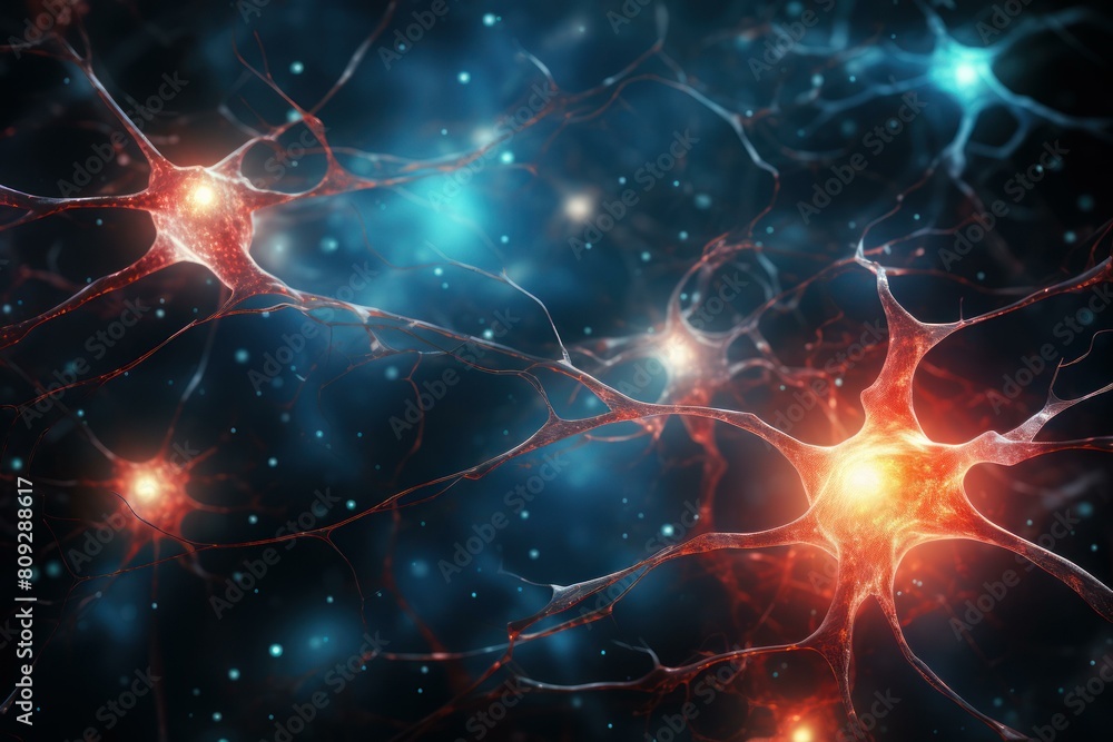 Aufkleber electrical single neuron synapses. axon brain cell impulse signal. generate ai