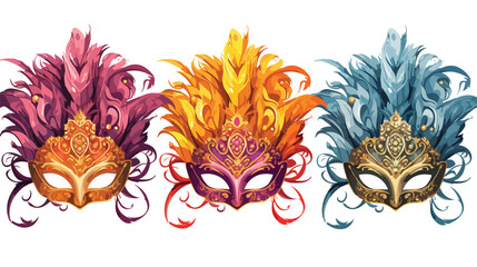 Set of three decorated Venetian carnival masks with