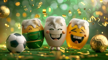 Germany football and beer fun emoji illustration in green and gold colors with soccer ball