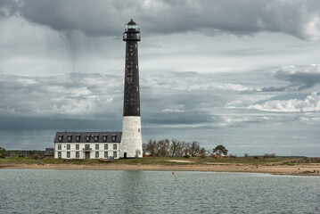 Sorve lighthouse in the south of Saaremaa island, Estonia on cloudy spring day