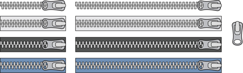 Zipper Pull Horizontal Line Break with and without Fabric Clipart Set - White, Black and Denim Blue Colors © ATerra
