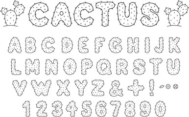 Desert Cactus Alphabet Letter and Number Outline Clipart Set with Addon Flower Option