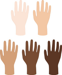 Human Hand with Diverse Skin Tones / Complexions Clipart Set - Color with Outline