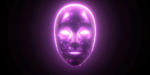 bright purple glowing neon face on black background