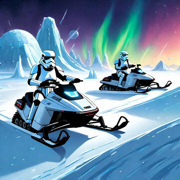 Frosty Pursuit: Galactic Stormtroopers on Hoth Snowmobiles