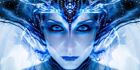 woman's face glowing blue