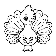 Simple vector illustration of peacock drawing for toddlers book