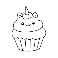 Cute vector illustration Caticorn doodle for toddlers colouring page