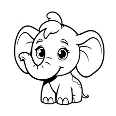 Vector illustration of a cute Elephant drawing for kids colouring activity