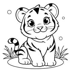 Simple vector illustration of Tiger drawing for toddlers colouring page