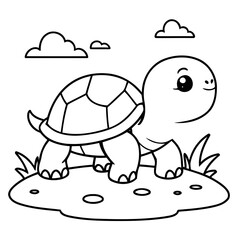 Vector illustration of a cute Turtle doodle for toddlers colouring page