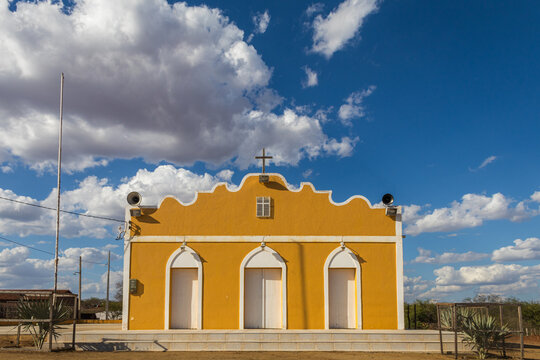 Christian church in rural landscape in the Brazilian city of Tapero&aacute;, Para&iacute;ba, Brazil
