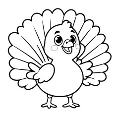Vector illustration of a cute Turkey doodle for kids colouring page