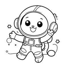 Cute vector illustration catastronaut doodle black and white for kids page