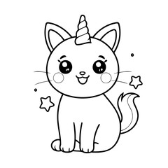 Simple vector illustration of caticorn drawing for kids page