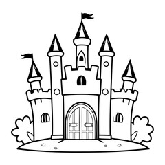 Cute vector illustration Castle drawing for kids colouring page