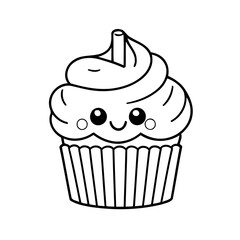 Vector illustration of a cute Cupcake drawing colouring activity