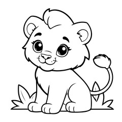 Cute vector illustration Lion drawing for kids colouring page