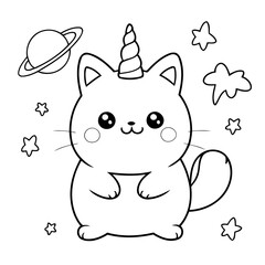 Vector illustration of a cute Caticorn drawing for colouring page