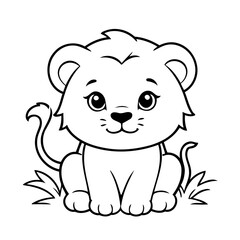 Simple vector illustration of Lion hand drawn for kids page