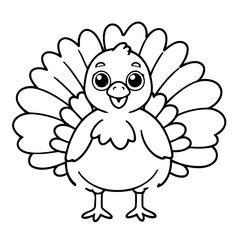 Vector illustration of a cute Turkey doodle for toddlers worksheet