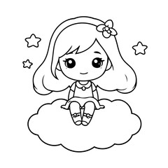 Simple vector illustration of girl colouring page for kids