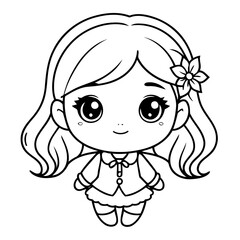 Simple vector illustration of girl drawing for kids page