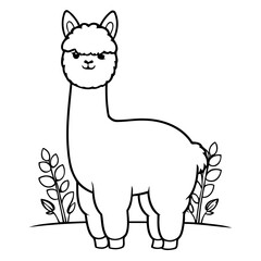 Vector illustration of a cute Alpaca doodle for kids colouring page