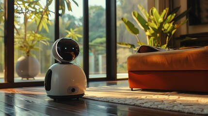 A smart home robot assisting an elderly person in daily chores