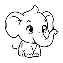 Cute vector illustration Elephant drawing for children page