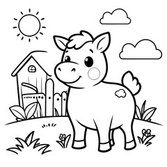 Obraz premium Simple vector illustration of farm outline for colouring page