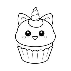 Simple vector illustration of Caticorn for kids colouring worksheet