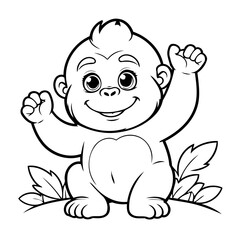 Fototapeta premium Cute vector illustration Gorilla doodle for kids coloring worksheet