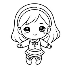 Cute vector illustration girl doodle for kids colouring page