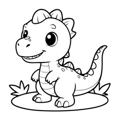 Cute vector illustration Dino doodle black and white for kids page