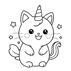 Cute vector illustration caticorn doodle for toddlers colouring page